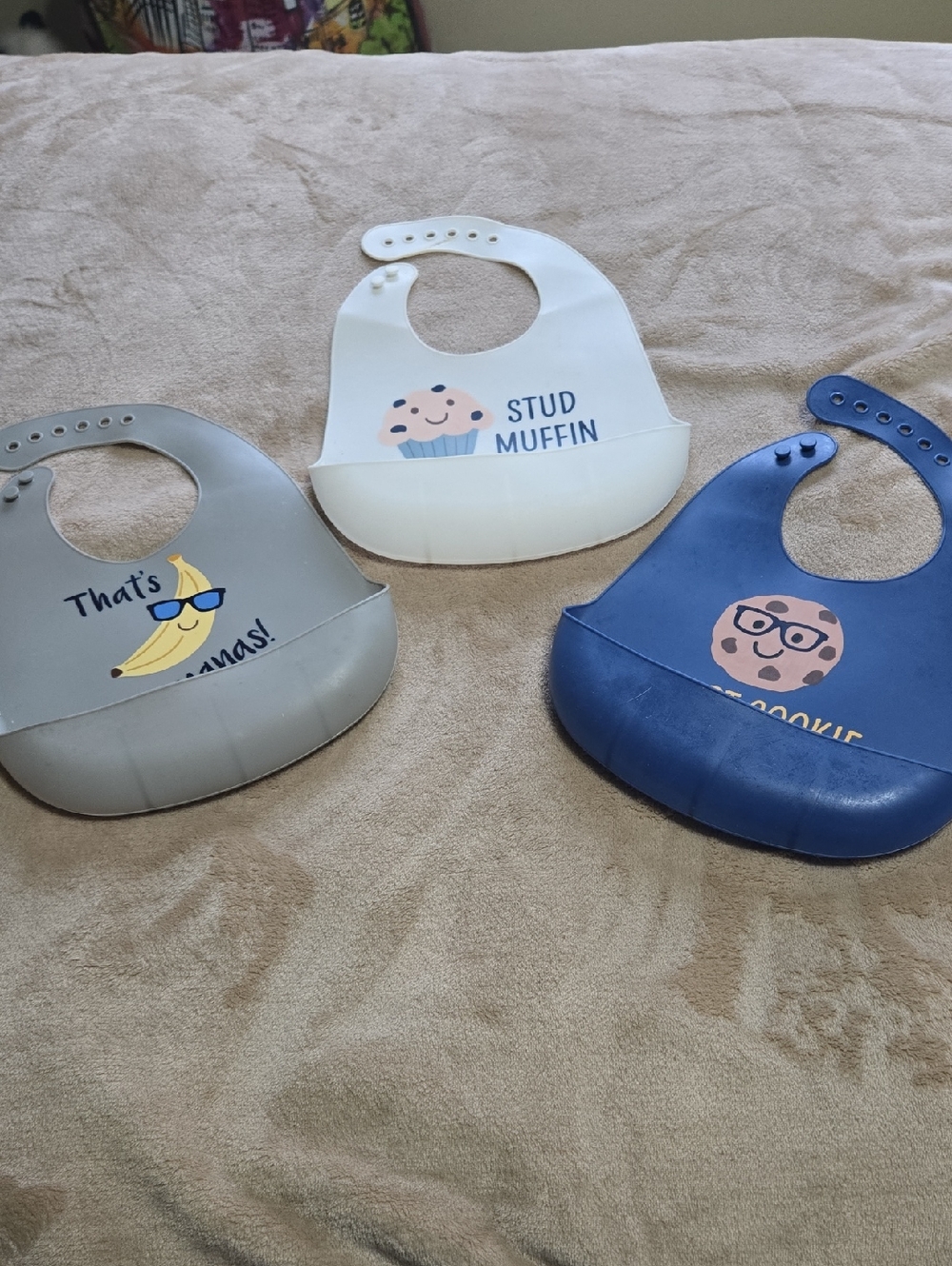 Silicone Baby Bib Set - White, Gray, Blue